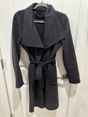 Tahari Blue Wool-Blend Belted Wrap Coat Medium